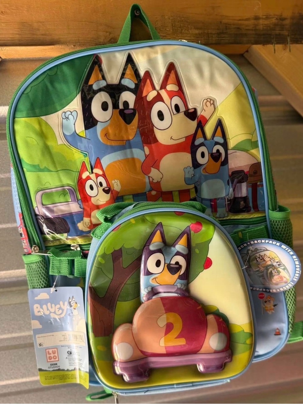 Bluey Kids Backpack with Green Trim and 3D Front Pocket - Green
